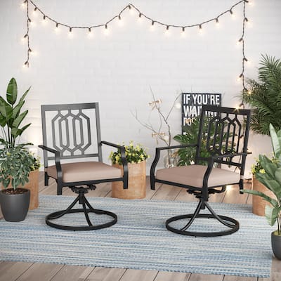 MAISON ARTS 2-Piece Metal Patio Dining Swivel Chairs with Cushions