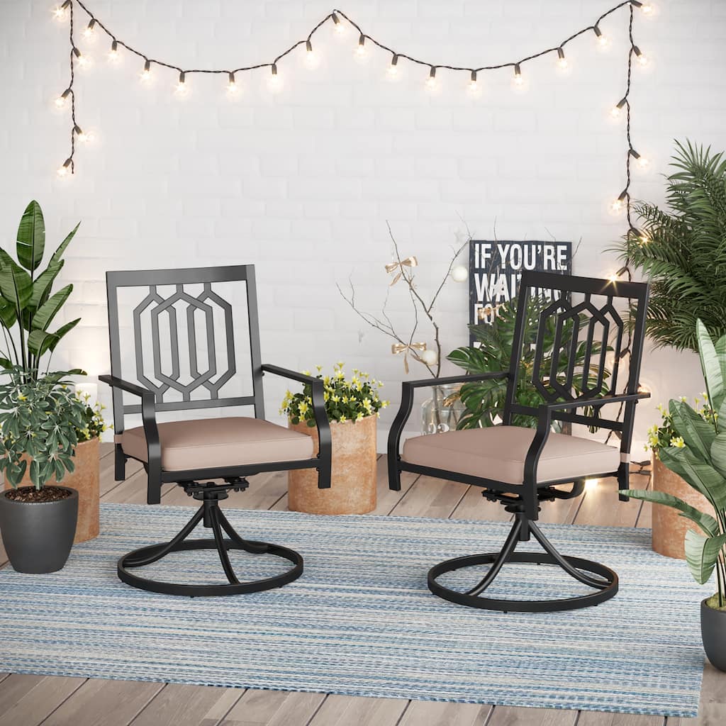 MAISON ARTS 2-Piece Metal Patio Dining Swivel Chairs with Cushions
