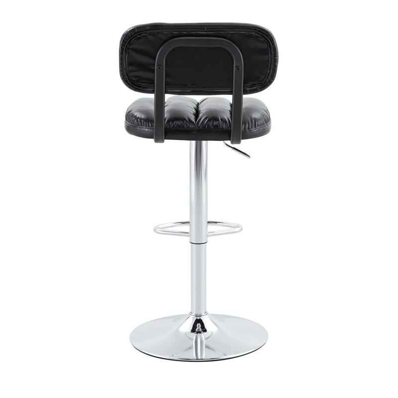 PU Leather Upholstered Bar Stools Set of 2, Adjustable Height Swivel Bar Stools, Dining Chairs with Chrome Base & Footrest