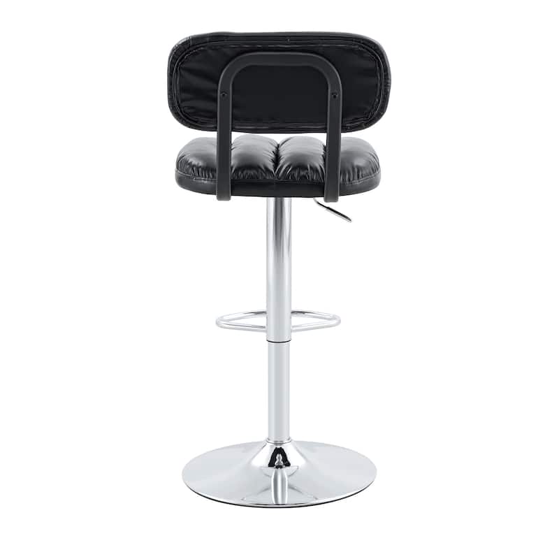 Set of 2 Adjustable Height Bar Stools, PU Leather Upholstered with Chrome Base & Footrest, Modern Comfortable Stools