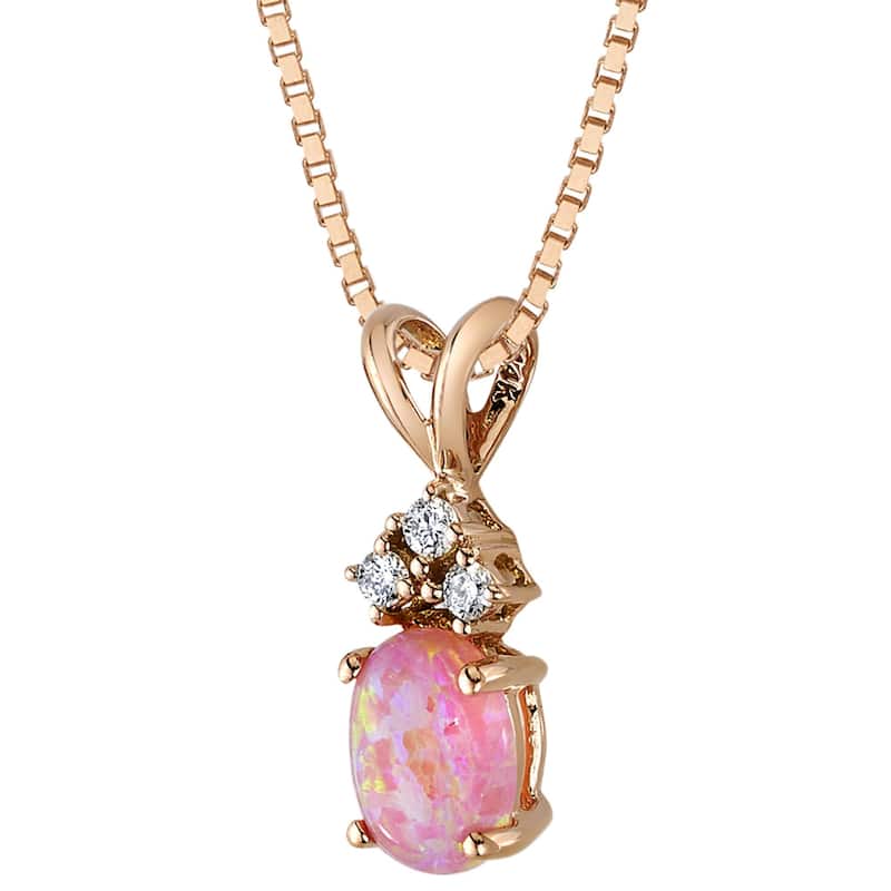 Pink Opal Natural Diamonds Pendant in 14k Rose Gold Oval Shape