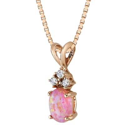 Pink Opal Natural Diamonds Pendant in 14k Rose Gold Oval Shape