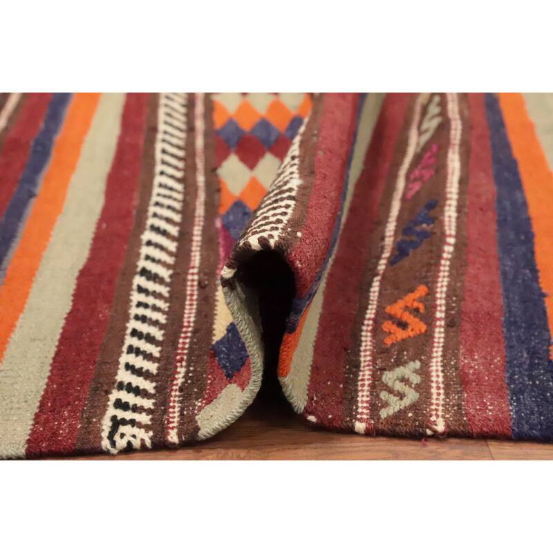 Hand Woven Oriental 100% Wool Carpet Southwestern Tribal Multi-Colored Kilim Area Rug - 8' 6'' X 5' 9''