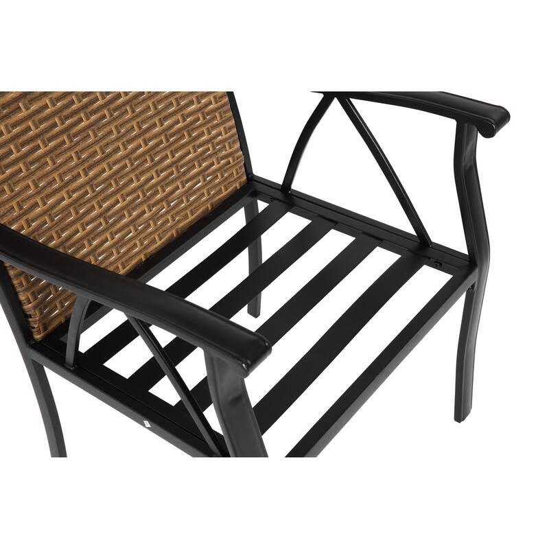 7-Piece Outdoor Patio Steel Dining Set with 59" Rectangular Table, 2 Swivel Rocker & 4 Armchairs, and Rattan Backrest
