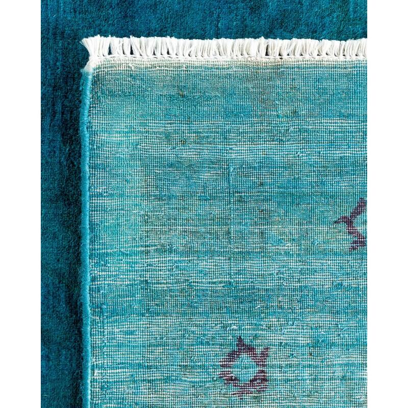 Overton Hand Knotted Wool Vintage Inspired Modern Contemporary Overdyed Blue Area Rug - 10' 1" x 17' 10"