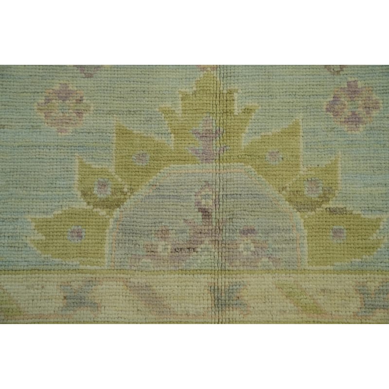 Vegetable Dye Wool Oushak Turkish Area Rug, Floral Geometric Carpet - 12' 0'' X 9' 2''