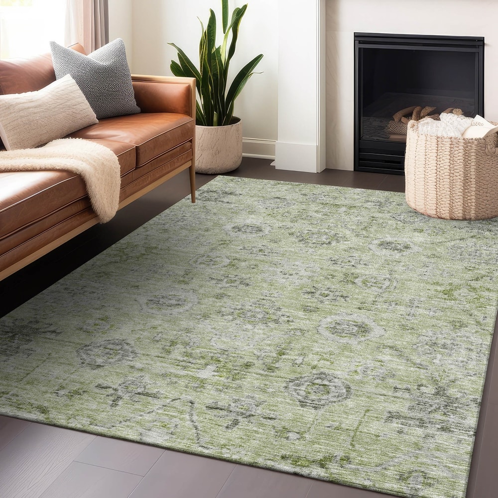 Machine Washable Indoor/ Outdoor Vintage Traditional Chantille Rug