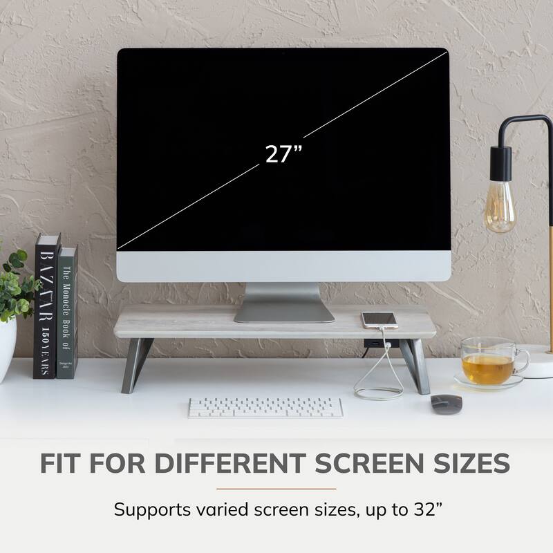 Jani Wood Monitor Stand Riser Desk - Ergonomic Design Stand, Desktop Organizer Table for Home, Office Workspace, Gaming Desk