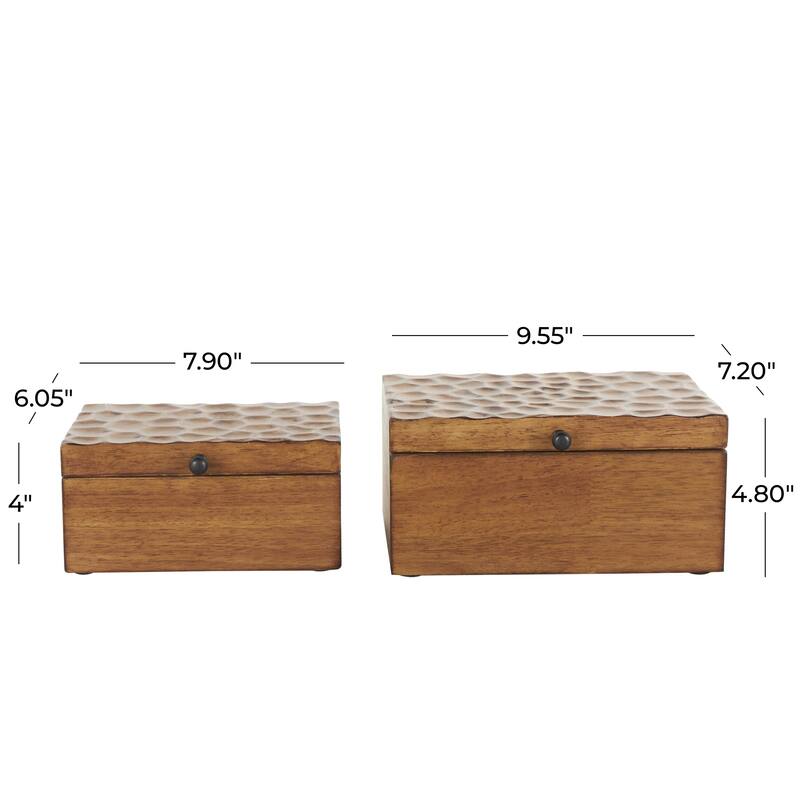 Wood Geometric Textured Concave Honeycomb Storage Decorative Box with Black Knobs - Set of 2 Brown - Roche River Decor