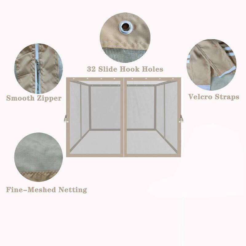 Anmytek 10x10 Ft Gazebo Replacement Mosquito Netting with Double Zippered Doors Fine Mesh Tan Trim