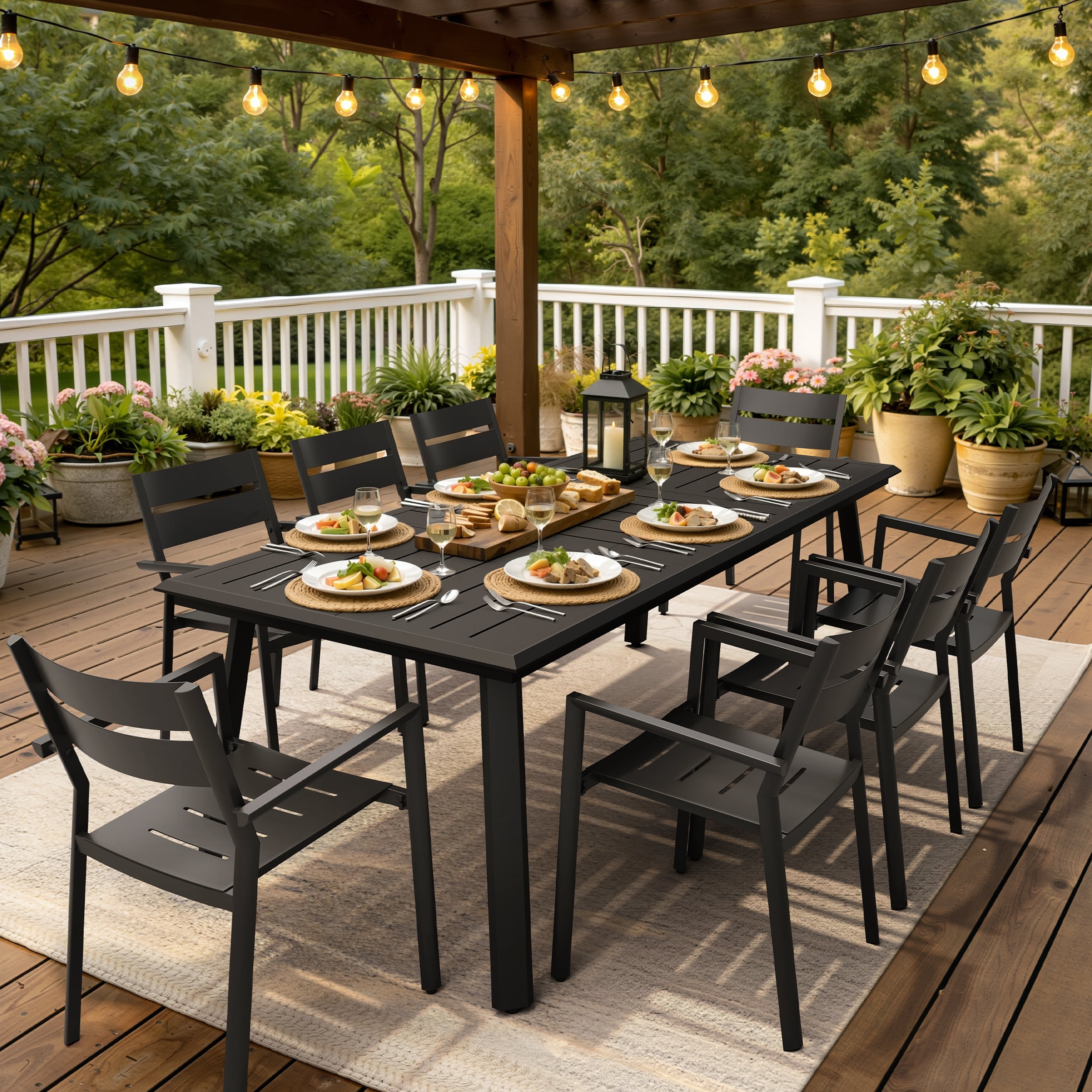 Outdoor All-Aluminum Dining Table with Umbrella Hole for 6-12 Person