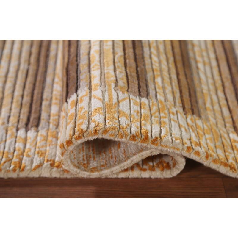 Striped Abstract Oriental Accent Rug Handmade Modern Wool Carpet - 2'9"x 4'11"