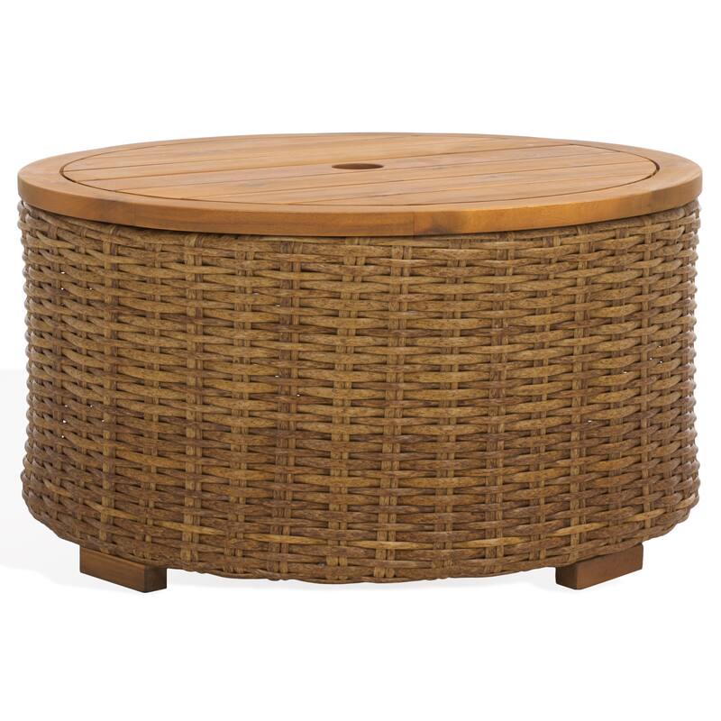 SAFAVIEH Couture Anguilla Wicker Indoor/Outdoor Storage Coffee Table (Fully Assembled) - 26"W x 26"D x 14"H - Natural