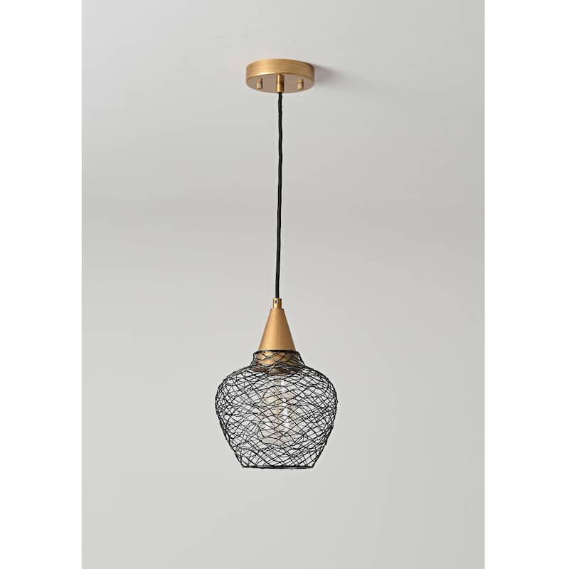 Edita 1-light Black and Brushed Brass Finish Woven Wire Cage Pendant