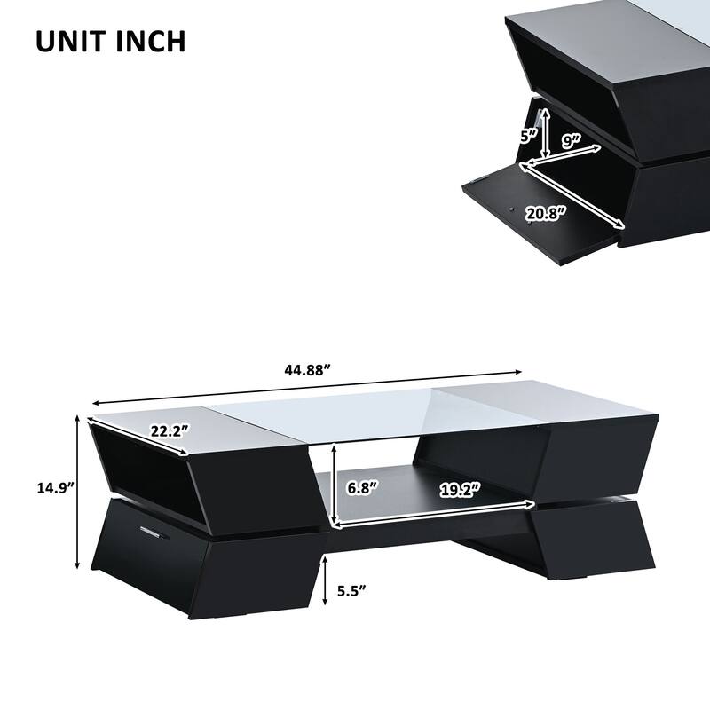 2-Tier Glass Storage Coffee Table for Living Room