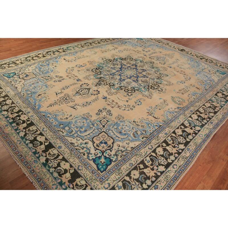 Traditional Floral Mashad Persian Rug Handmade Wool Carpet - 9'9"x 12'6"