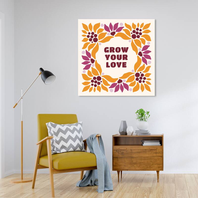 Wynwood Studio Canvas Typography and Quotes Grow Love Orange and Apricot Modern & Contemporary Wall Art Canvas Print