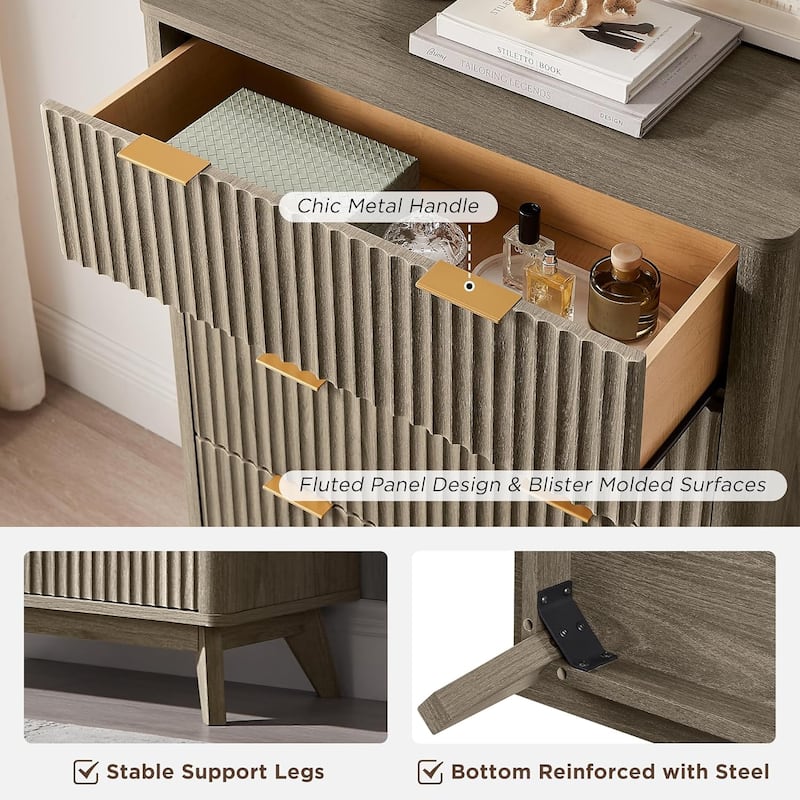 Modern Fluted 5 Drawers Dresser, Chest of Drawers, Dresser TV Stand