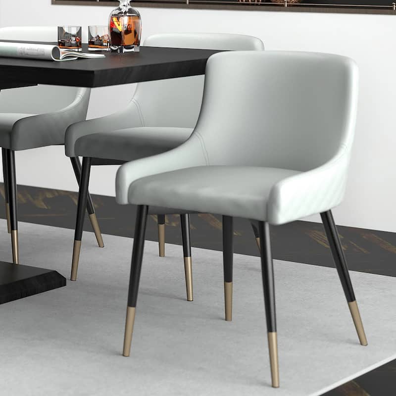 Modern Faux Leather and Metal Dining Chair, Set of 4 - Black