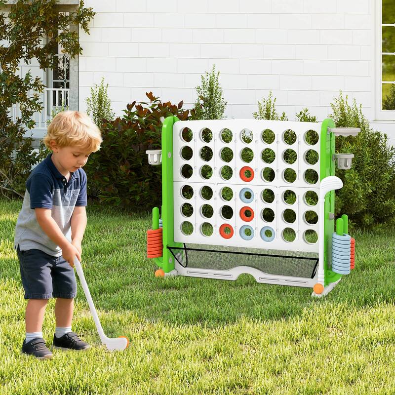 Costway Giant 4-in-a-Row Game Set with Ring-toss, Basketball Hoop, - See Details