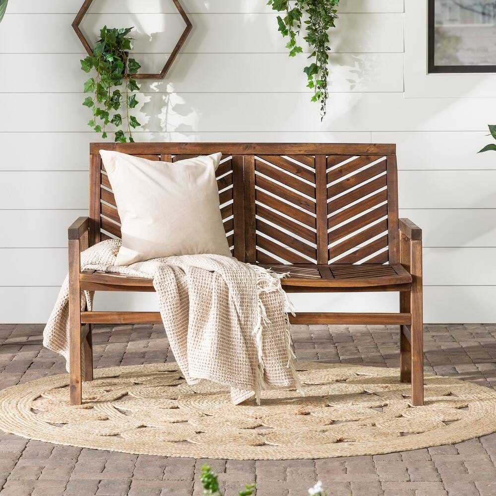 Walker Edison Acacia Wood Outdoor Chevron Love Seat