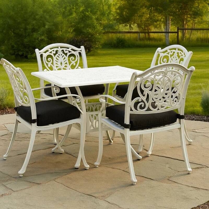 Outdoor Patio Breakfast Dining Table, 35 Inch Square, White Metal