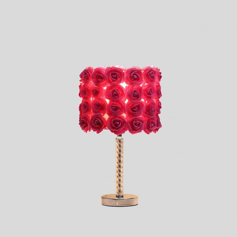 18 Inch Acrylic and Metal Table Lamp with Drum Shade for Home Decor