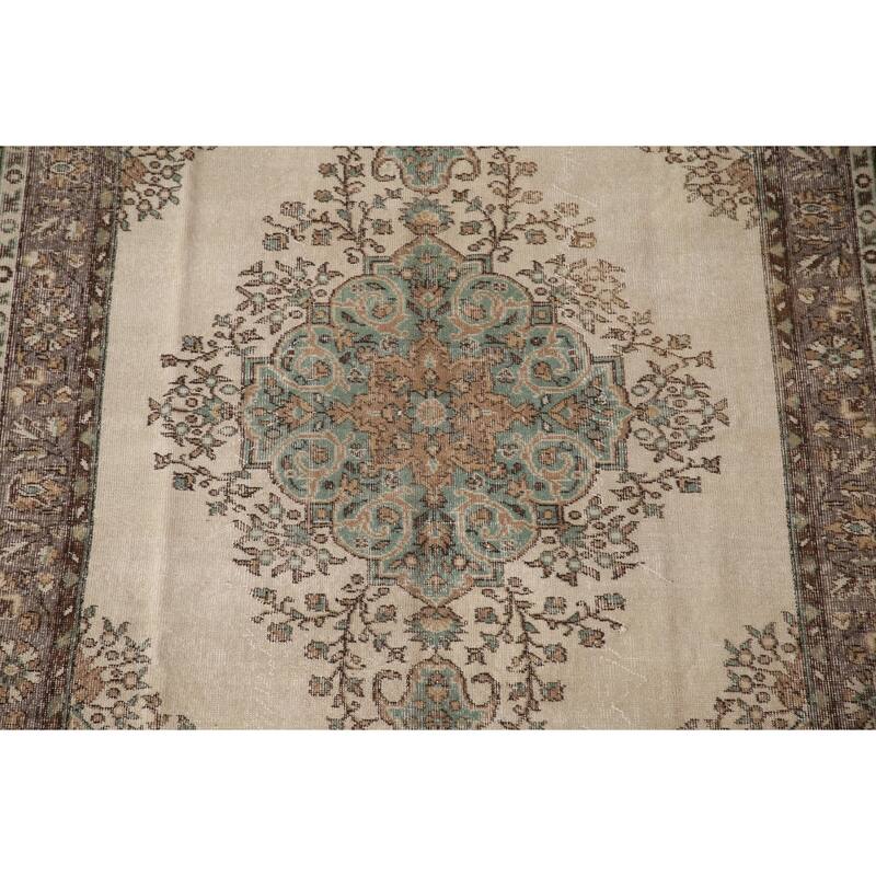 Floral Anatolian Distressed Turkish Vintage Handmade Wool Carpet - 5'9"x 9'0"