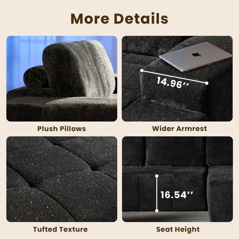 HOOOWOOO Modern Sparkly Velvet Fabric Chaise Sofa Couch