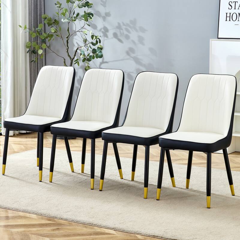 Modern PU Leather Dining Chair ,Set of 4 - White&Black