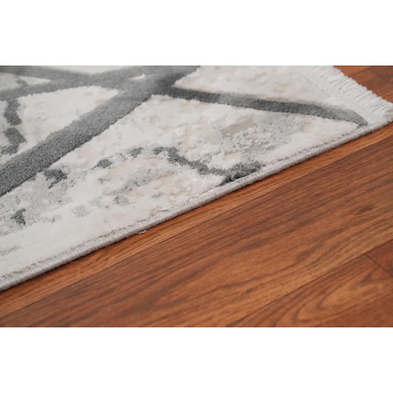 Machine Made Oriental Polyester Carpet Modern Geometric Greys & Charcoal Modern Area Rug - 7' 5'' X 5' 2''