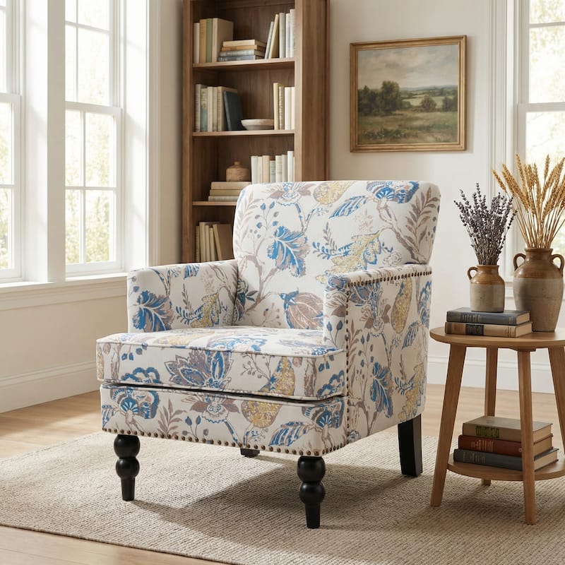 Harrison Tufted Fabric Club Chair by Christopher Knight Home - Blue+Multi,flower