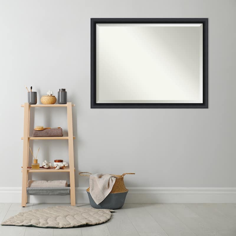 Beveled Wood Bathroom Wall Mirror - Nero Black Frame - Outer Size: 43 x 33 in