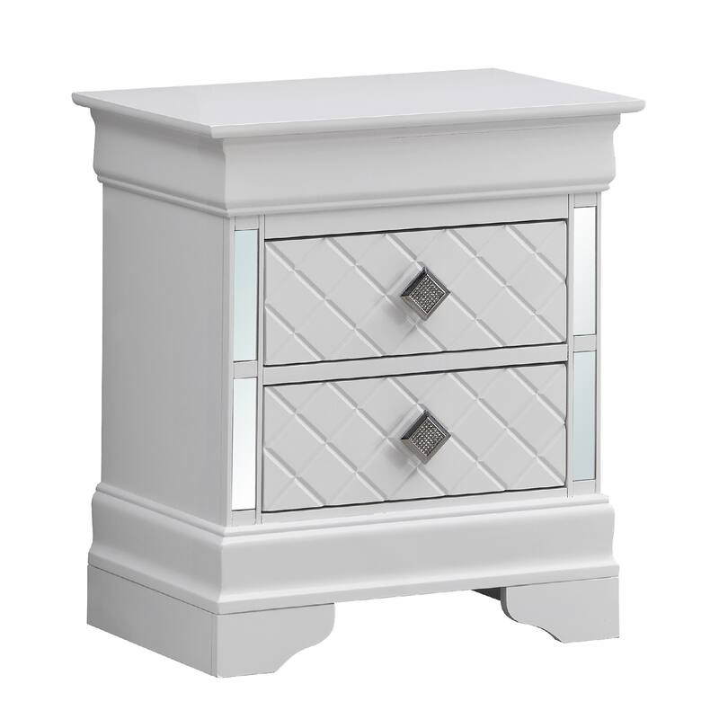 2-Drawer Rectangular Mirrored Nightstand - 24" - White