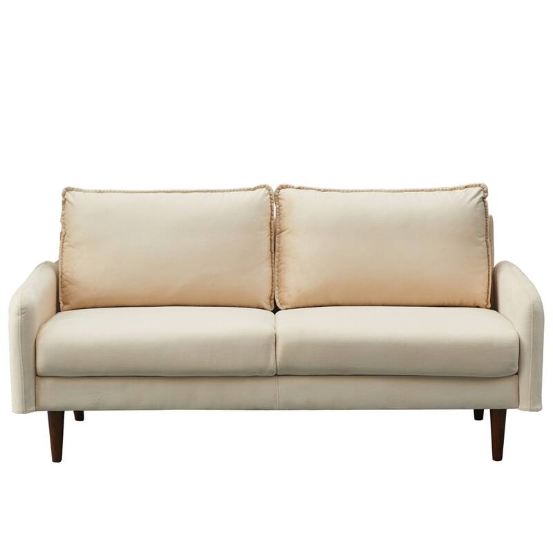 Beige Velvet Sofa, Deep Seat Comfortable, Channel Stitched Easy