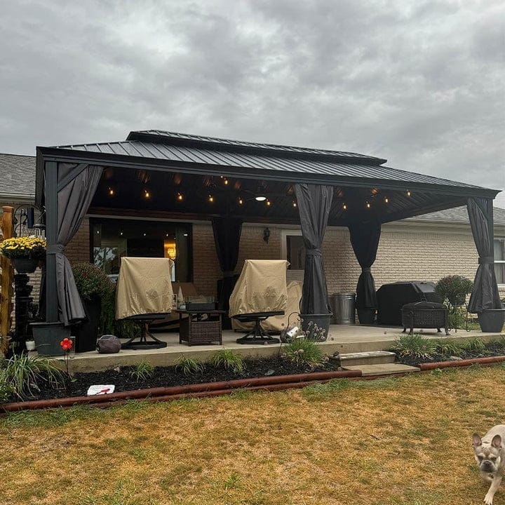 PURPLE LEAF Outdoor Galvanized Steel Hardtop Gazebo, Aluminum Frame Gazebo With Curtains