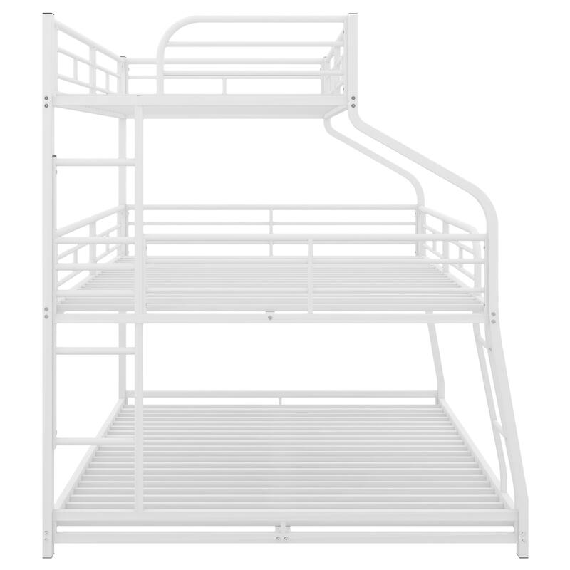 Twin XL Over Full XL Over Queen Triple Bunk Bed 3-tier Metal Bedframe with Long and Short Ladder and Full-Length Guardrails