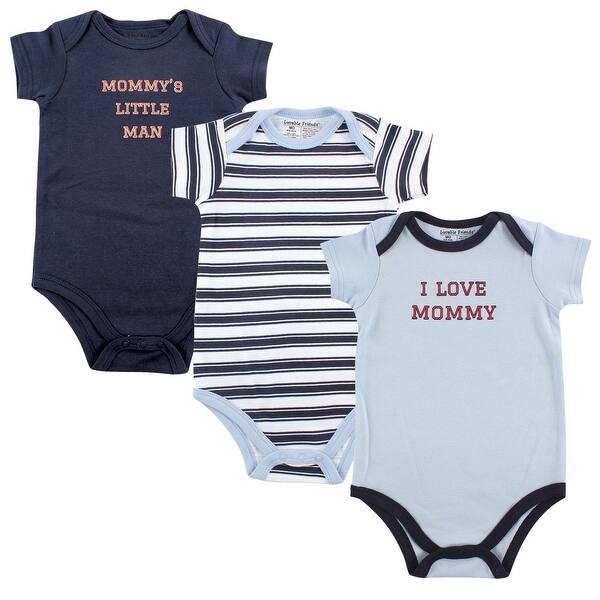 slide 1 of 1, Luvable Friends Baby Boy Cotton Bodysuits 3pk, Boy Mommy 0-3 Months - Boy Mommy