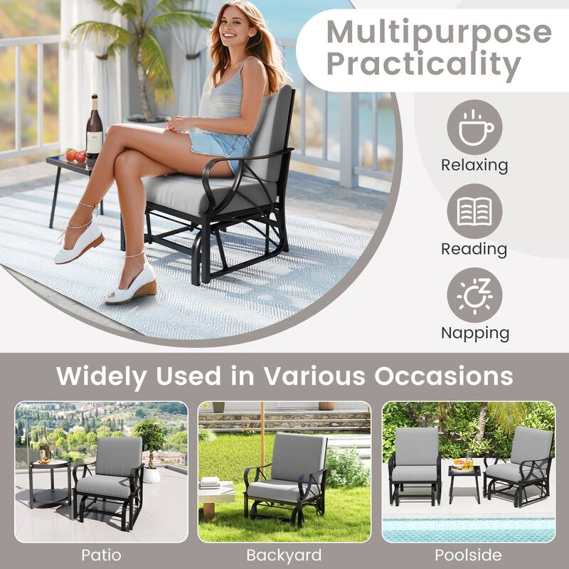 Gymax Patio Glider Chair Single Outdoor Rocking Chair w/ Seat & Back