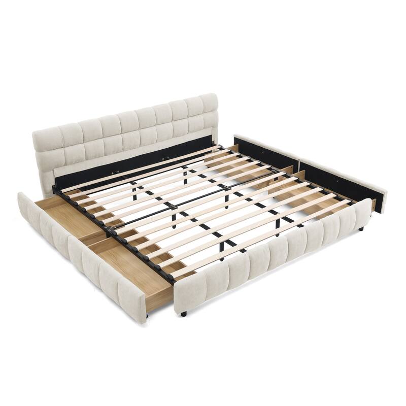 California King Size Upholstered Bed Frame With Headboard And Solid Bed Frame, With Drawer For Storage(90.5"*80.5"*31")