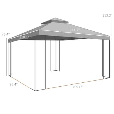 Outdoor Patio Gazebo Charcoal Gray Steel Frame with UV-Resistant Two-Tier Polyester Canopy, Mesh Netting