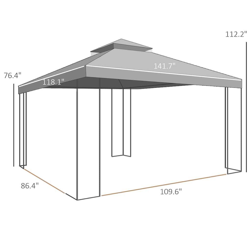 Outdoor Patio Gazebo Charcoal Gray Steel Frame with UV-Resistant Two-Tier Polyester Canopy, Mesh Netting