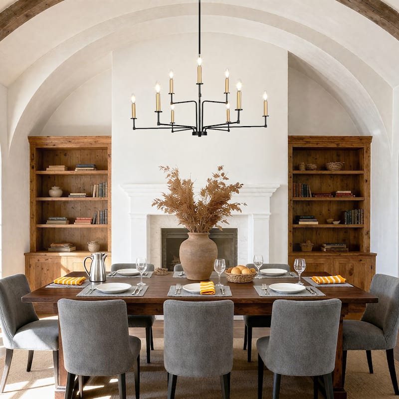 Modern Tradition 9-Light Chandeliers Black Gold Chandeliers Light Fixtures for Dining Room - 36.2 " × 17.3 "