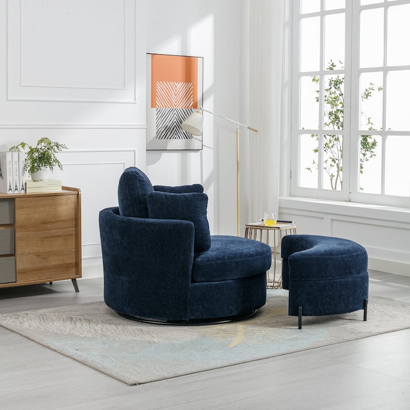 42.2"W Swivel Accent Barrel Chair with Half Crescent Moon Storage Bench