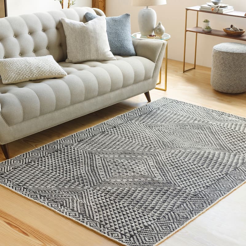 Ziphion Handmade Bohemian Geometric Viscose & Wool Area Rug - 8' x 11' - Black
