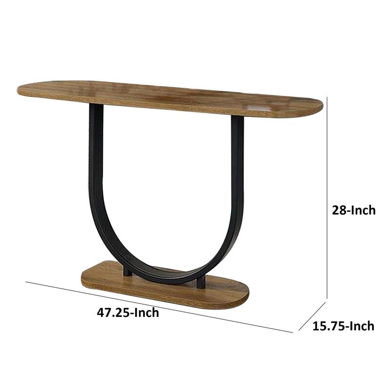 Obin 47 Inch Sofa Table, Rustic Oak Brown MDF, Black U Shape Steel Base