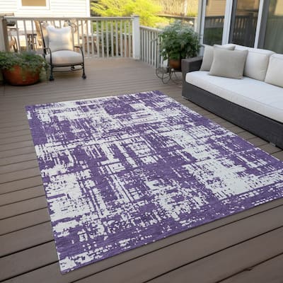 Machine Washable Indoor/ Outdoor Chantille Solid Abstract Rug