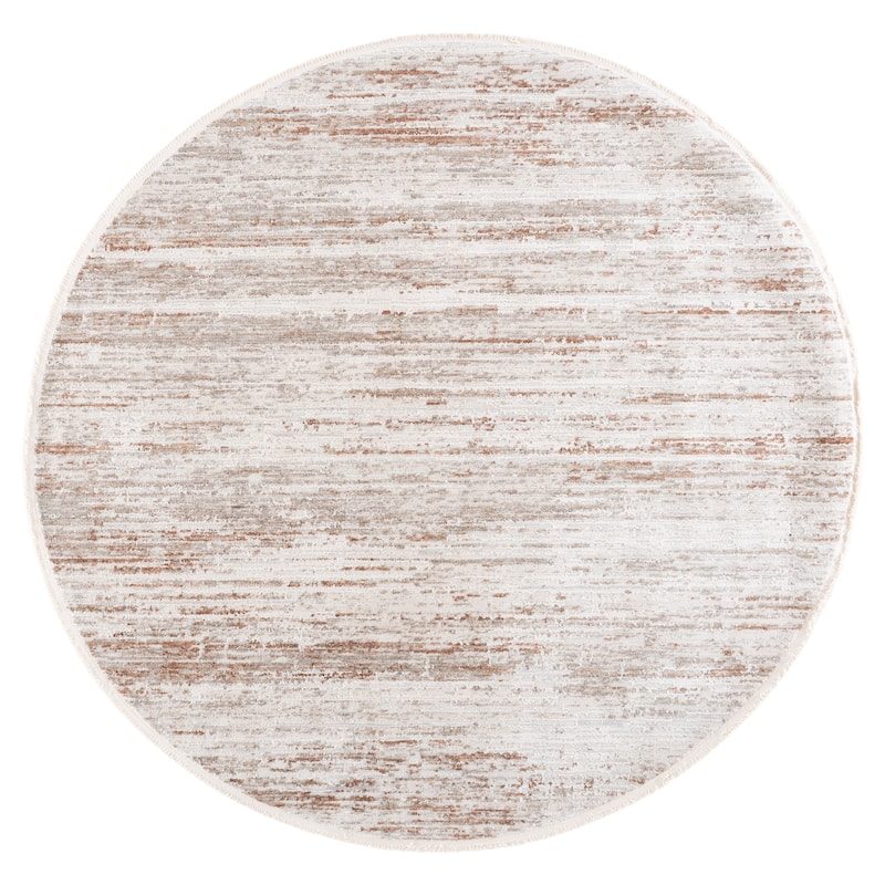 SAFAVIEH Kendal Chelo Traditional Rug - 6'7" Round - Ivory/Grey Rust
