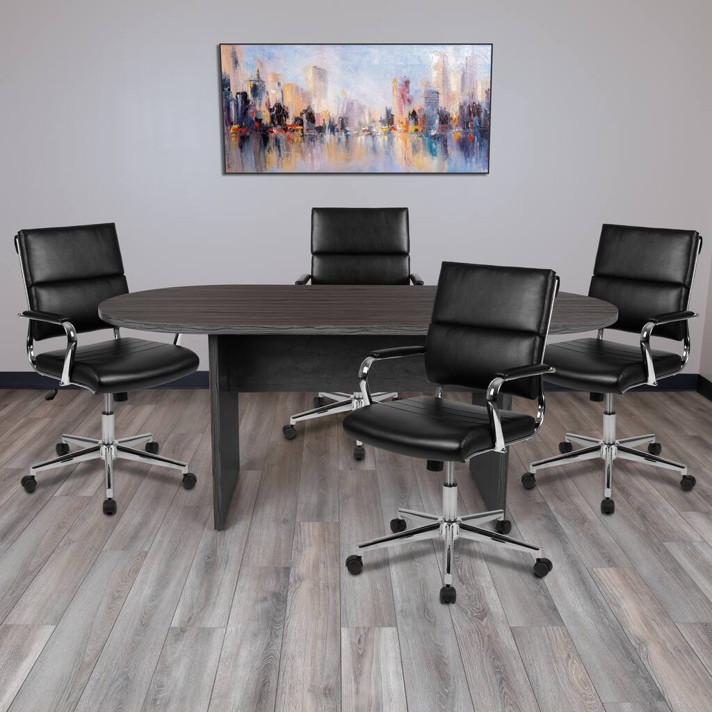 5 Piece Oval Conference Table Set with 4 LeatherSoft Panel Back Executive Chairs