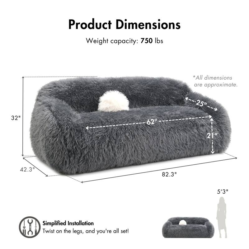 Furniture of America Cynra Modern 82-inch Faux Fur Sofa with Ball Pillow